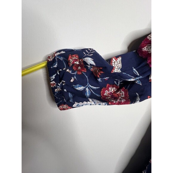 Old Navy Womens Swing Dress Sz L Navy Floral Long Sleeve Keyhole Flowy Causal - Picture 5 of 9